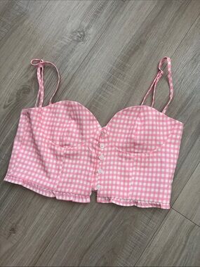 NWOT Pink Gingham Bustier Crop Top, S